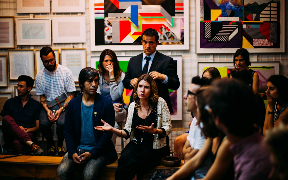 A group gathered in a circle for a discussion.