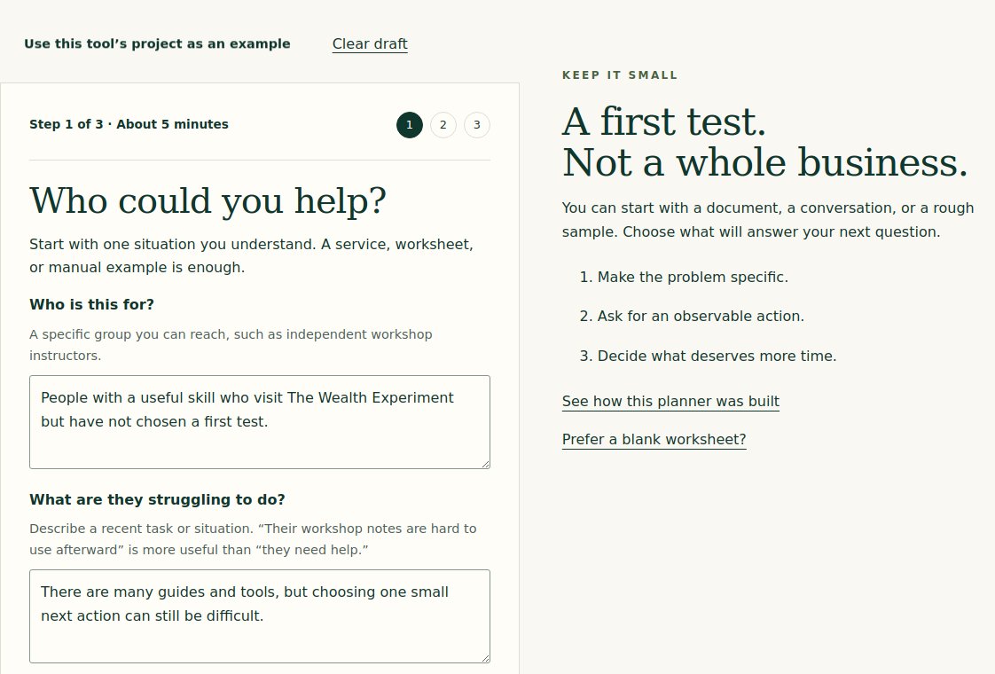Screenshot of Ashley’s working First Experiment Planner